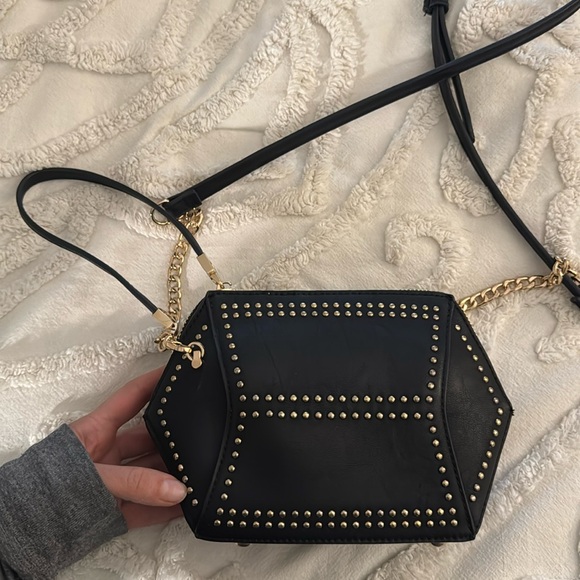 Preowned Urban Expressions Black and Gold Studded Crossbody and Wristlet Purse - Picture 3 of 5